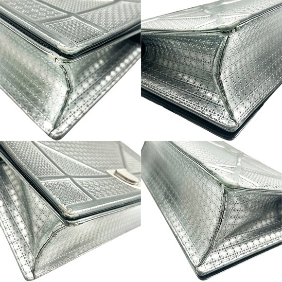 Christian Dior Silver Metallic Micro Cannage Patent Medium Diorama Flap Bag - Picture 8 of 16